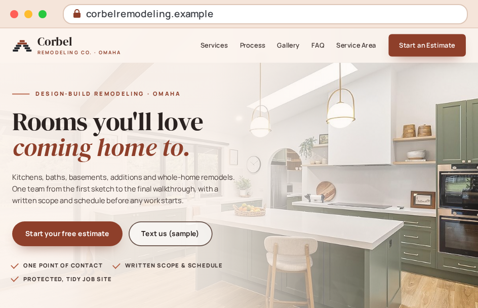 Corbel Remodeling Co. sample remodeler website