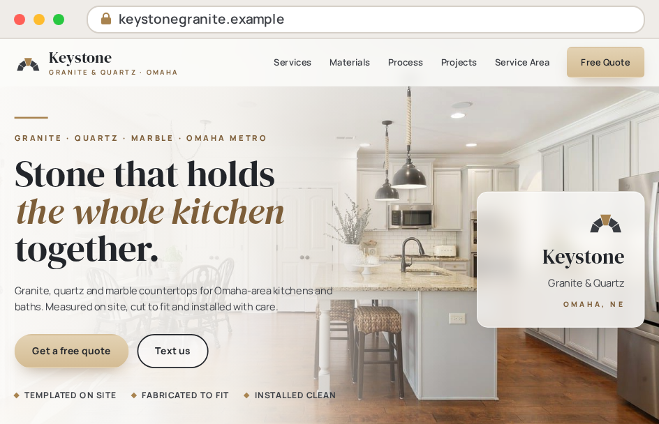 Keystone Granite & Quartz sample countertop website